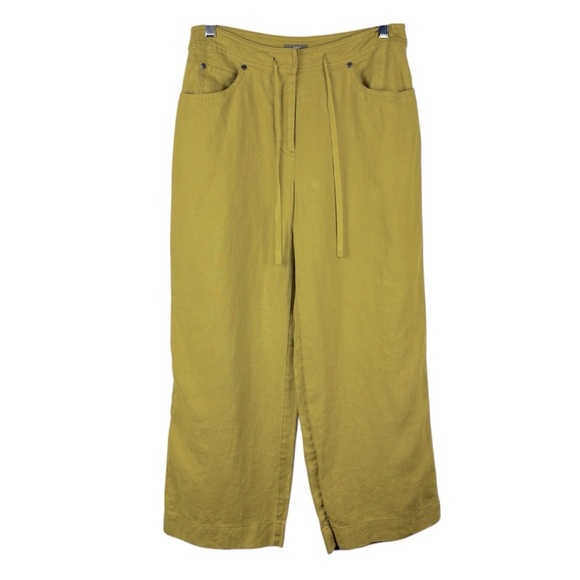 J Jill Linen Wide Leg Chartreuse Women’s Pants Size 6 Drawstring waist Flowy - Picture 1 of 10